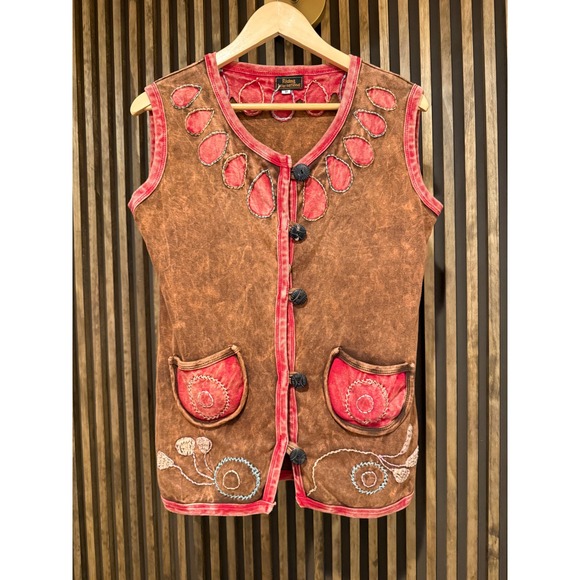 Rising International Nepal Vest Women's Small Peace Boho Hippie Brown Unique - Picture 1 of 3